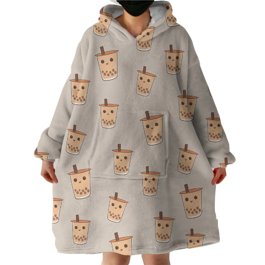 Bubble Tea Hoodie Blanket